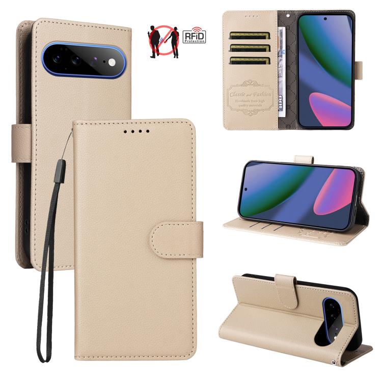 

For Google Pixel 11 Pro XL Litchi Texture RFID Blocking 3-Card Wallet Leather Phone Case(Beige)