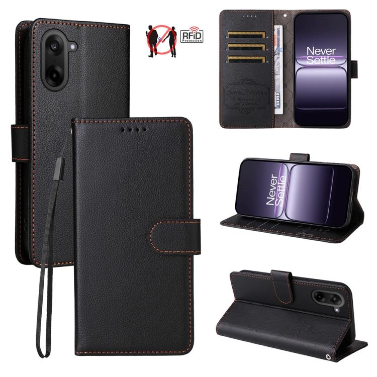 

For OnePlus Nord CE5 5G / Ace 5 Racing Litchi Texture RFID Blocking 3-Card Wallet Leather Phone Case(Black)