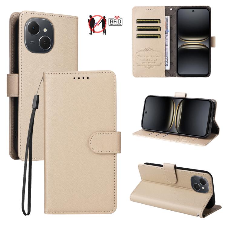 

For Tecno Spark 40C Litchi Texture RFID Blocking 3-Card Wallet Leather Phone Case(Beige)