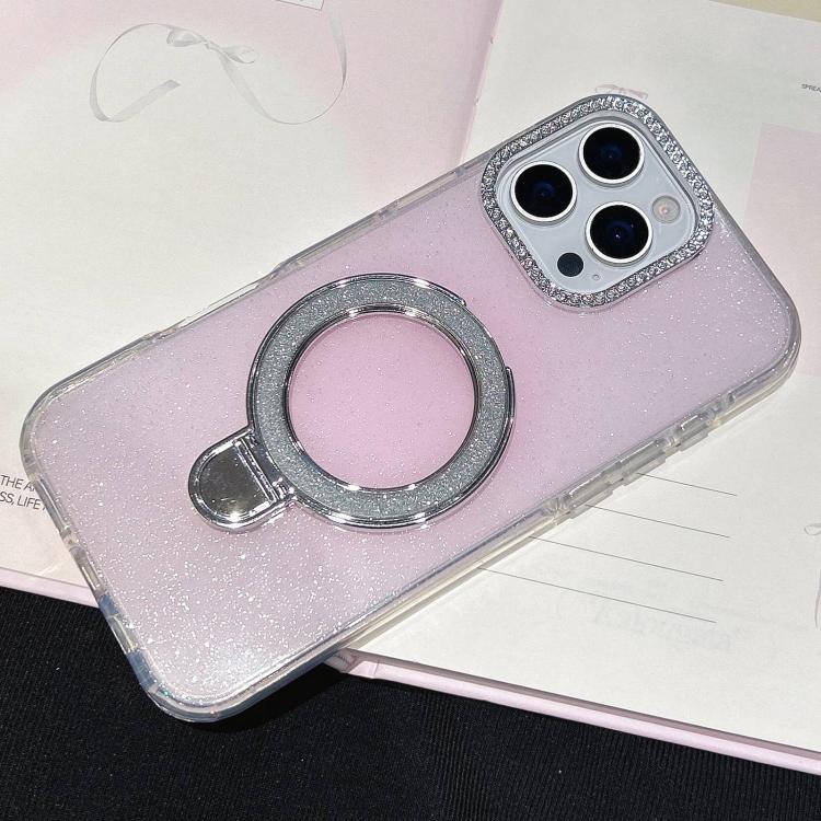 

For iPhone 16 Pro Max Gradient Glitter Diamonds MagSafe Phone Case(Light Pink)