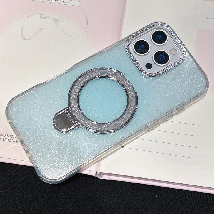 

For iPhone 16 Pro Max Gradient Glitter Diamonds MagSafe Phone Case(Light Blue)
