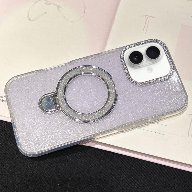 For iPhone 16 Gradient Glitter Diamonds MagSafe Phone Case(Light Purple)