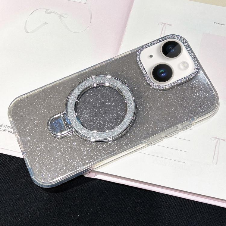 For iPhone 14 Gradient Glitter Diamonds MagSafe Phone Case(Black)