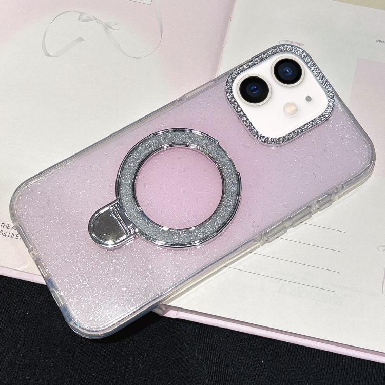 For iPhone 12 Gradient Glitter Diamonds MagSafe Phone Case(Light Pink)