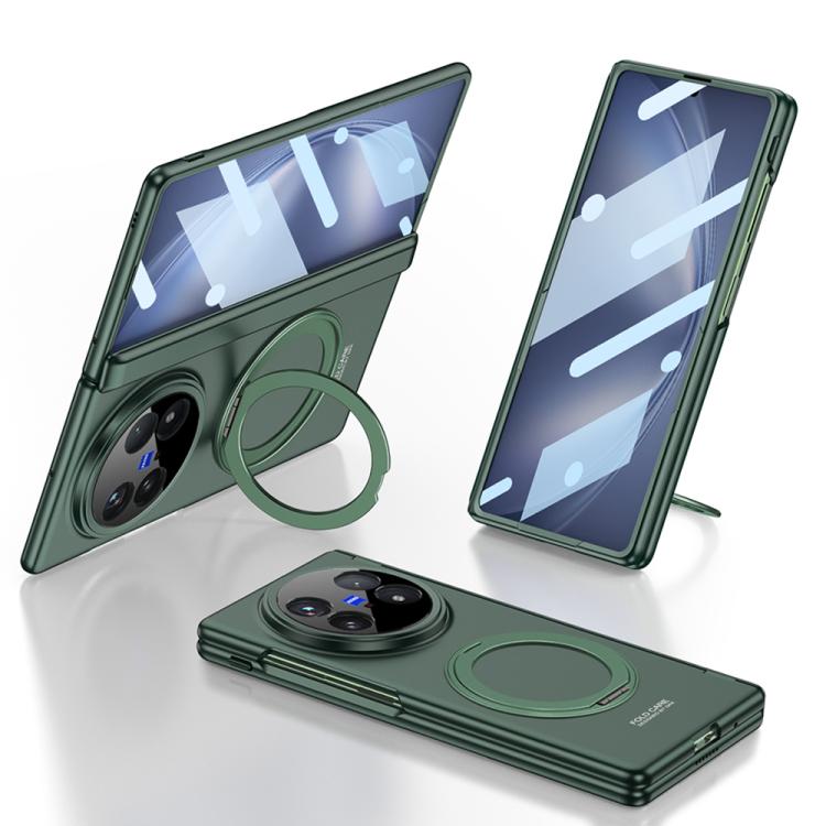 

For vivo X Fold5 GKK Privacy Integrated Magnetic All-Inclusive Phone Case with Rotating Holder(Night Green)