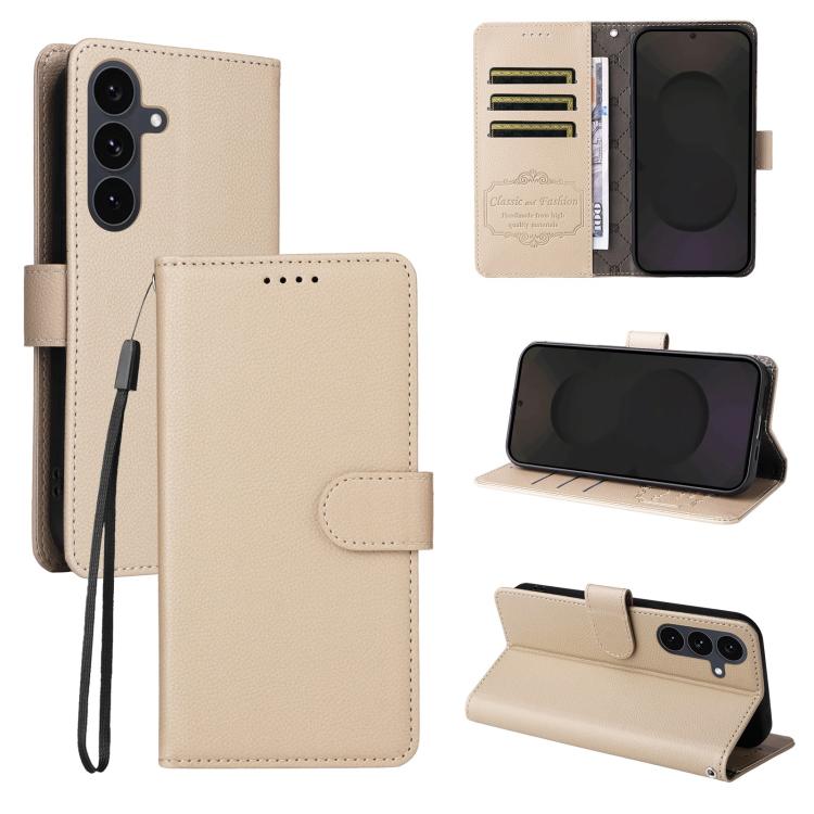 

For Samsung Galaxy S25 FE 5G Litchi Texture RFID Blocking 3-Card Wallet Leather Phone Case(Beige)
