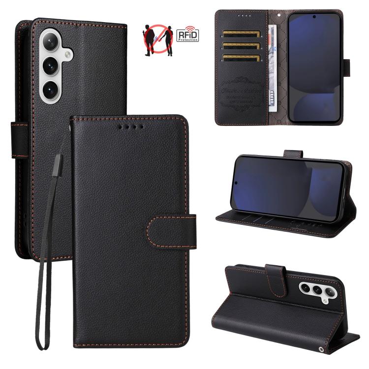 

For Samsung Galaxy S24 FE 5G Litchi Texture RFID Blocking 3-Card Wallet Leather Phone Case(Black)