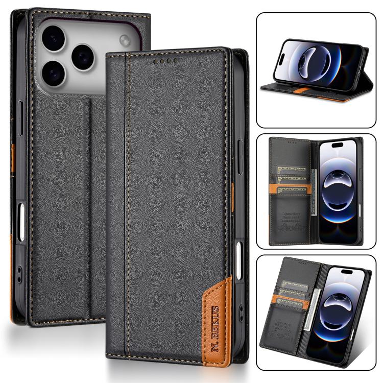 

For iPhone 17 Pro Max N.BEKUS P3 RFID Stitching Magnetic Flip Leather Phone Case(Black)