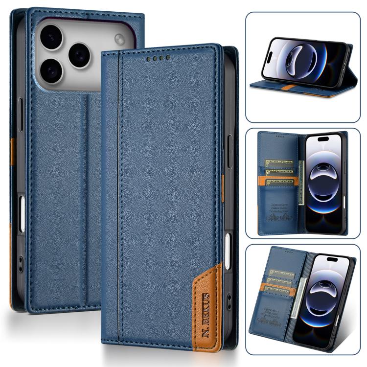 

For iPhone 17 Pro Max N.BEKUS P3 RFID Stitching Magnetic Flip Leather Phone Case(Blue)