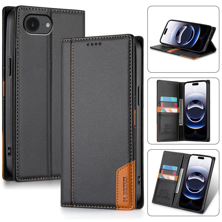 

For iPhone 16e N.BEKUS P3 RFID Stitching Magnetic Flip Leather Phone Case(Black)