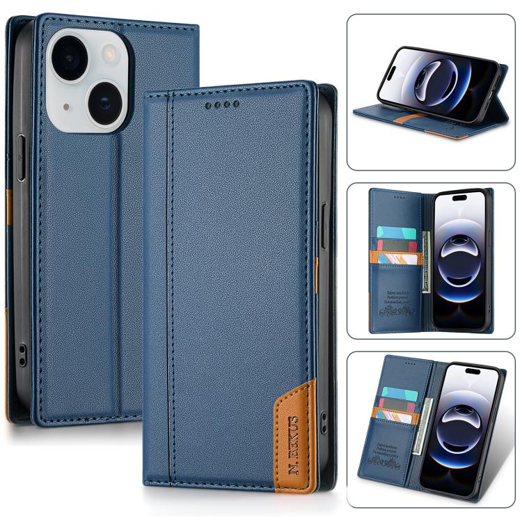 

For iPhone 15 N.BEKUS P3 RFID Stitching Magnetic Flip Leather Phone Case(Blue)
