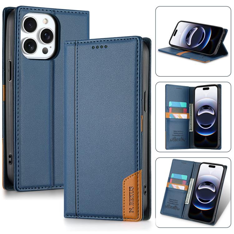 

For iPhone 14 Pro Max N.BEKUS P3 RFID Stitching Magnetic Flip Leather Phone Case(Blue)