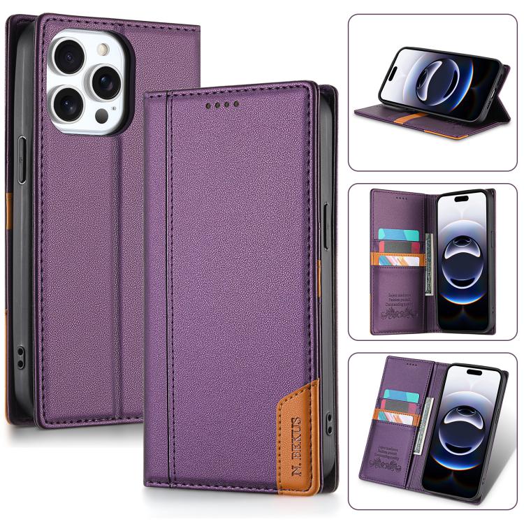 

For iPhone 14 Pro Max N.BEKUS P3 RFID Stitching Magnetic Flip Leather Phone Case(Purple)