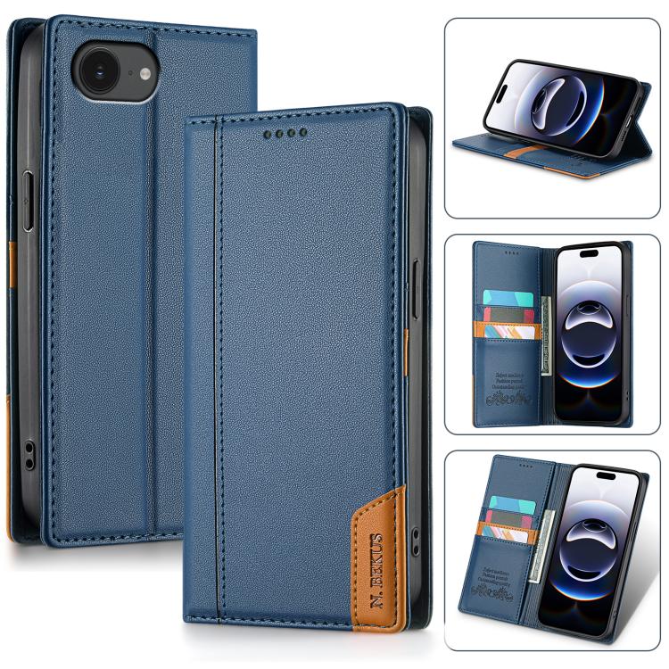 

For iPhone SE 2022 / 2020 / 8 / 7 N.BEKUS P3 RFID Stitching Magnetic Flip Leather Phone Case(Blue)