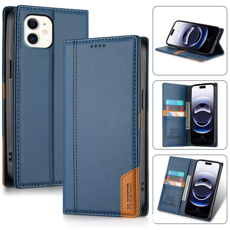 

For iPhone 12 / 12 Pro N.BEKUS P3 RFID Stitching Magnetic Flip Leather Phone Case(Blue)