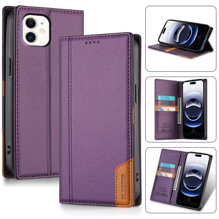 

For iPhone 12 / 12 Pro N.BEKUS P3 RFID Stitching Magnetic Flip Leather Phone Case(Purple)