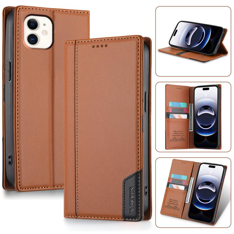 

For iPhone 12 / 12 Pro N.BEKUS P3 RFID Stitching Magnetic Flip Leather Phone Case(Brown)