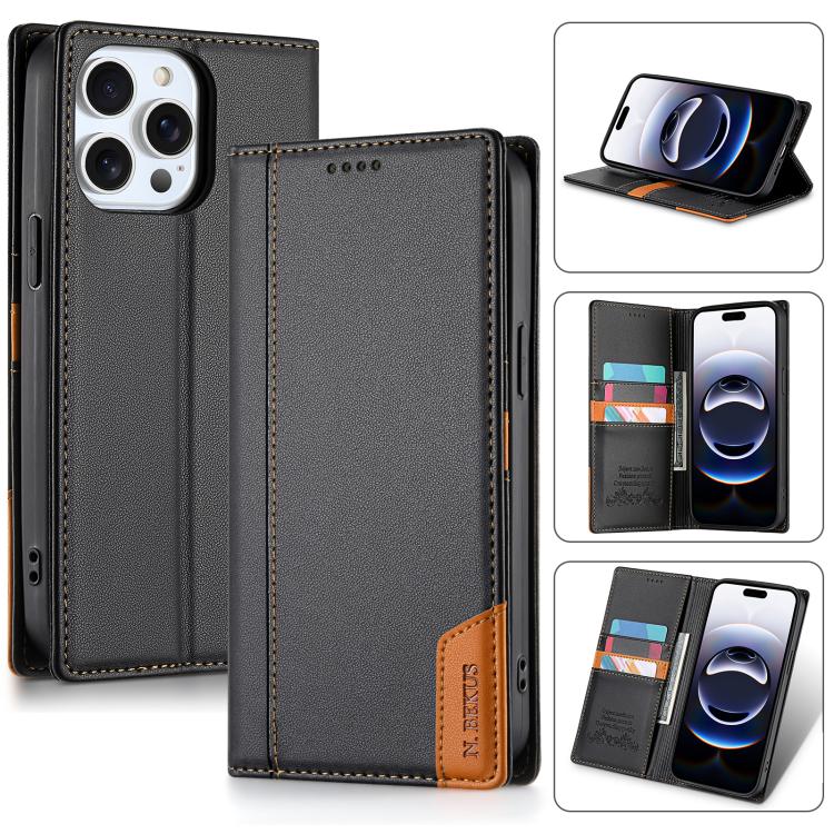 

For iPhone 12 Pro Max N.BEKUS P3 RFID Stitching Magnetic Flip Leather Phone Case(Black)
