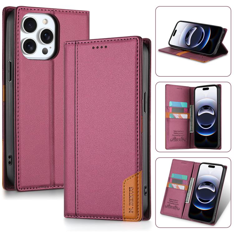 

For iPhone 12 Pro Max N.BEKUS P3 RFID Stitching Magnetic Flip Leather Phone Case(Wine Red)