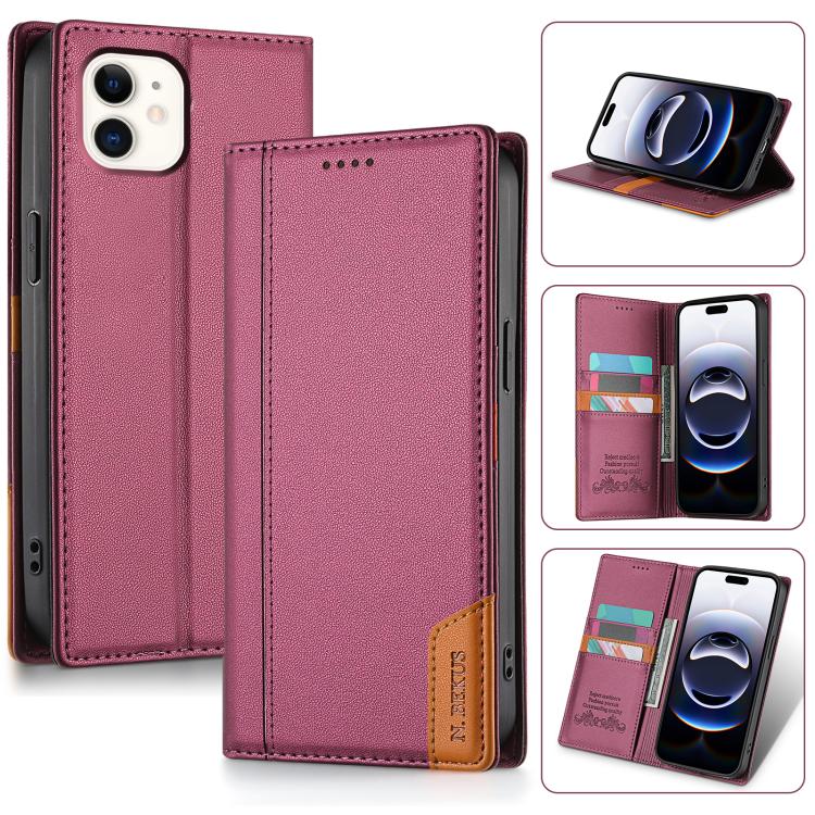 

For iPhone 11 N.BEKUS P3 RFID Stitching Magnetic Flip Leather Phone Case(Wine Red)