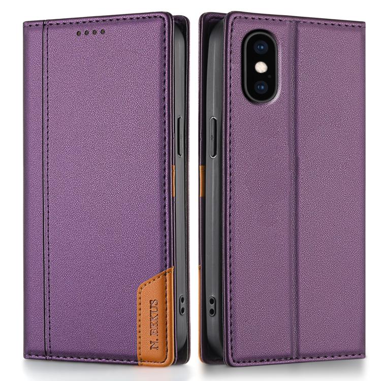 

For iPhone XS / X N.BEKUS P3 RFID Stitching Magnetic Flip Leather Phone Case(Purple)