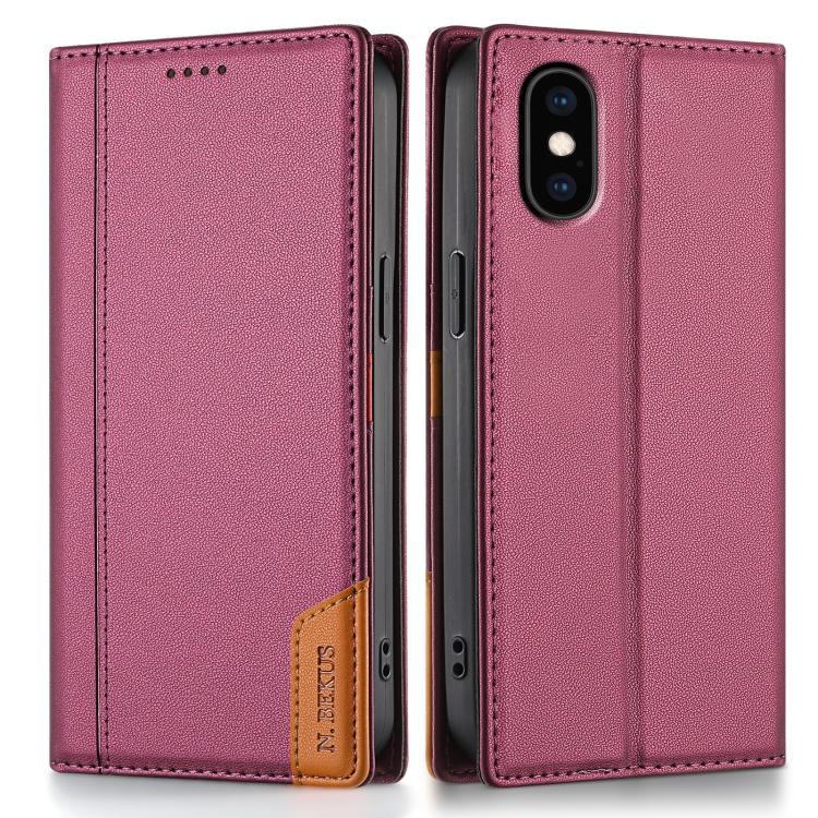 

For iPhone XS / X N.BEKUS P3 RFID Stitching Magnetic Flip Leather Phone Case(Wine Red)
