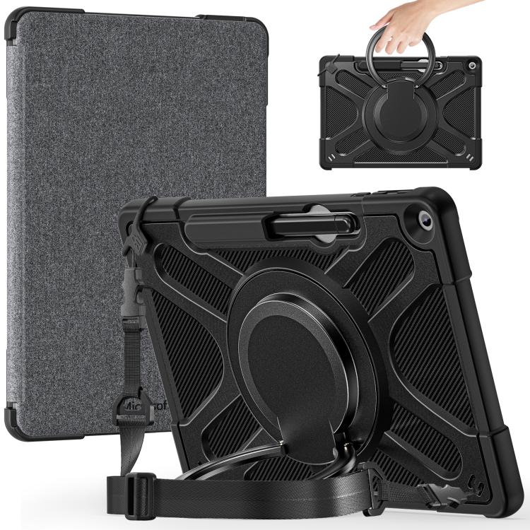 

For MicroSoft Surface Pro 12 2025 Handle Rotatable Kickstand Shockproof Tablet Case with Shoulder Strap(Black)