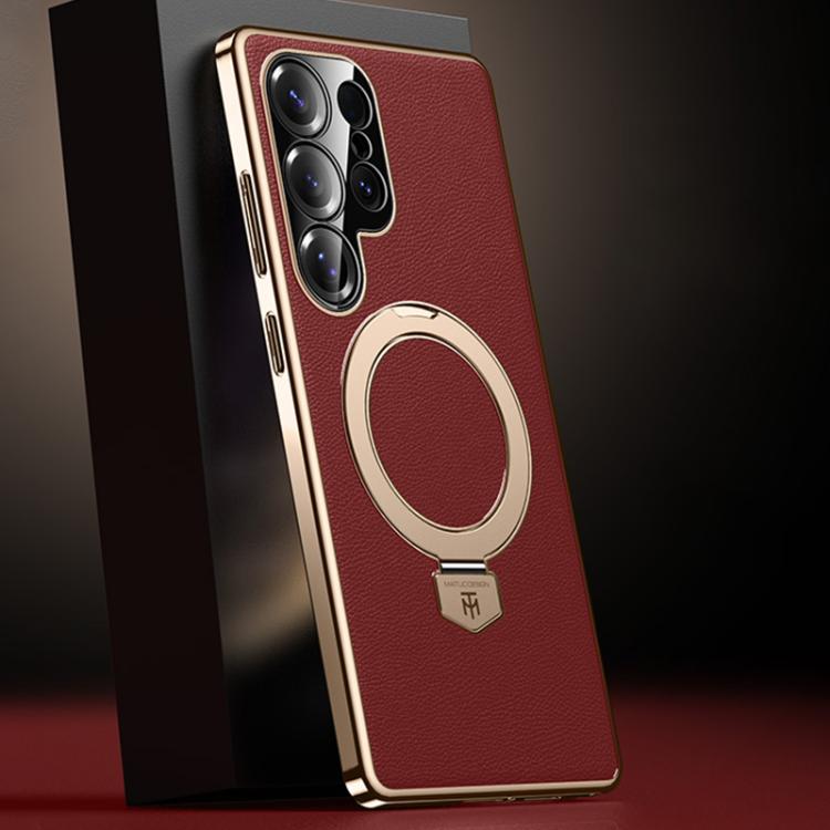 

For Samsung Galaxy S25 Ultra 5G Plain Leather MagSafe Holder Phone Case(Red)