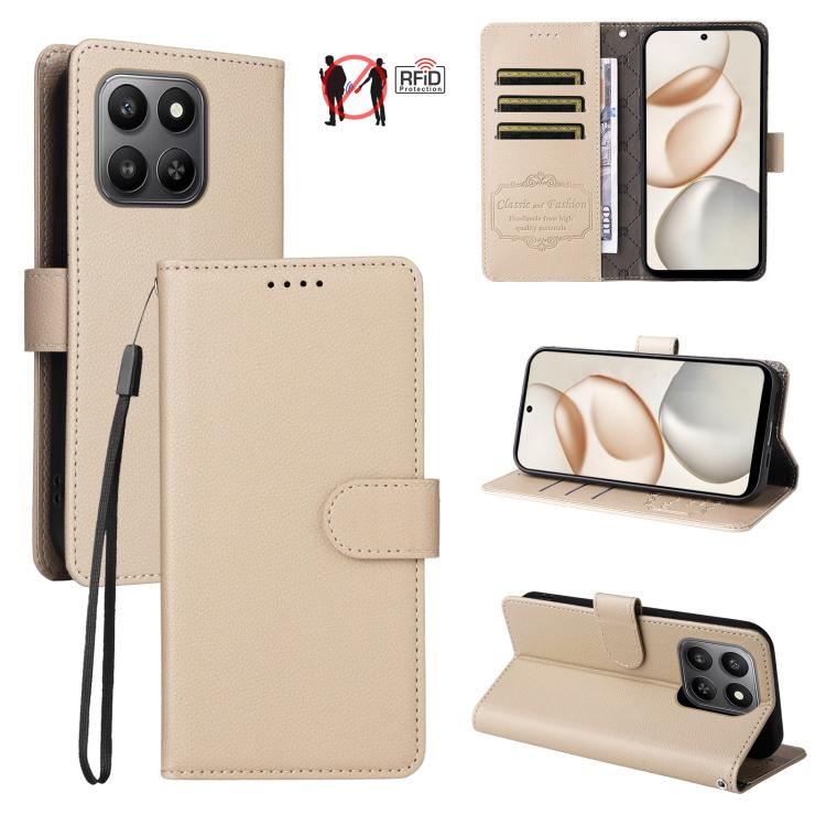 

For Honor 400 Smart 5G Litchi Texture RFID Blocking 3-Card Wallet Leather Phone Case(Beige)