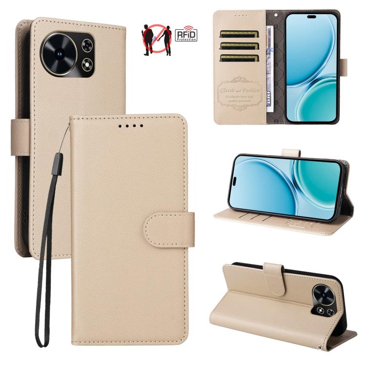 

For Huawei Maimang 40 5G Litchi Texture RFID Blocking 3-Card Wallet Leather Phone Case(Beige)