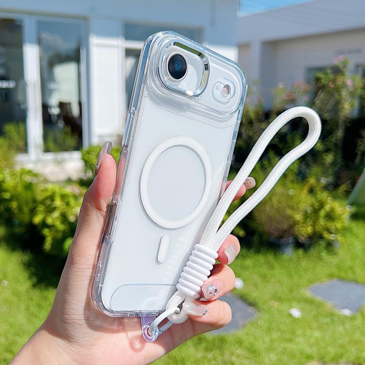 

For iPhone Air MagSafe Magnetic Clear Phone Case with Wrist Strap(White)