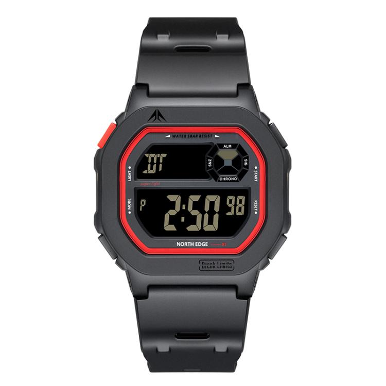 

NORTH EDGE X1 Outdoor Single Display Square Waterproof Luminous Electronic Watch(Black Red)