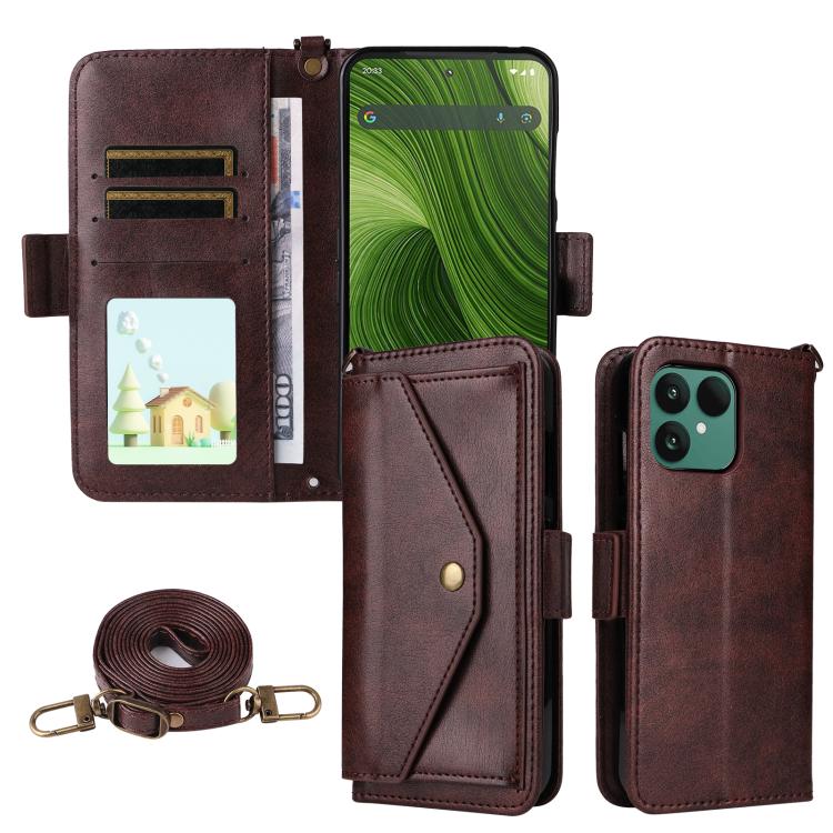 

For Fairphone 6 Multi-card Slots Crossbody Cowhide Leather Phone Case(Brown)