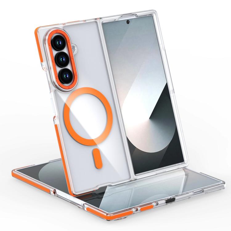 

For Samsung Galaxy Z Fold7 5G Dual-Color Clear Acrylic Hybrid TPU MagSafe Phone Case(Orange)