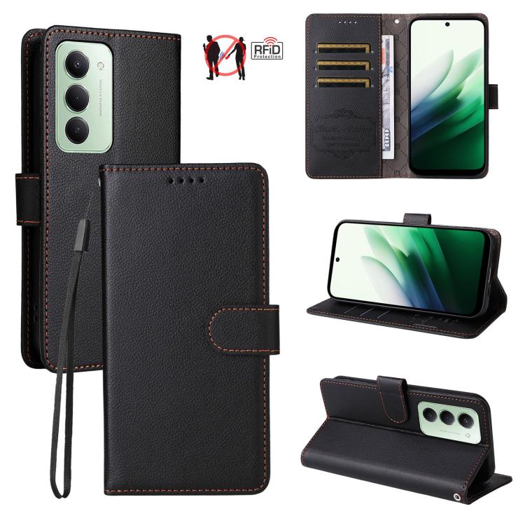 

For Redmi 15 5G Global / 15 4G SEA 169.5mm Litchi Texture RFID Blocking 3-Card Wallet Leather Phone Case(Black)