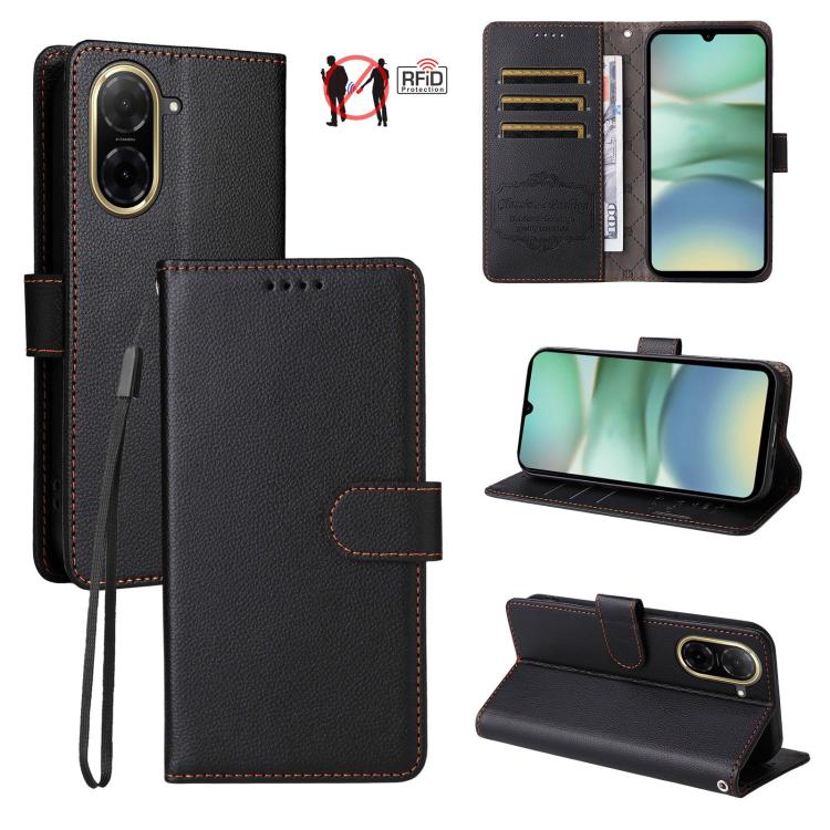For Redmi A5 4G EU 173.3mm Litchi Texture RFID Blocking 3-Card Wallet Leather Phone Case(Black) — купить у Sunsky-online WW