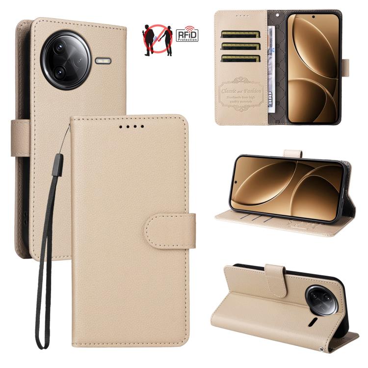 

For Redmi K80 Pro / Poco F7 Ultra Litchi Texture RFID Blocking 3-Card Wallet Leather Phone Case(Beige)