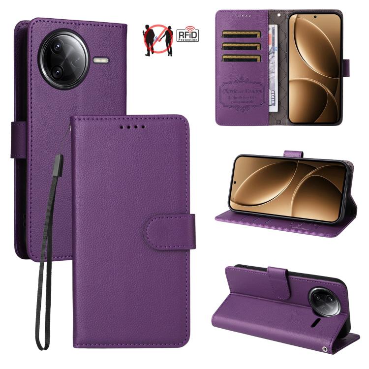 

For Redmi K80 Pro / Poco F7 Ultra Litchi Texture RFID Blocking 3-Card Wallet Leather Phone Case(Purple)