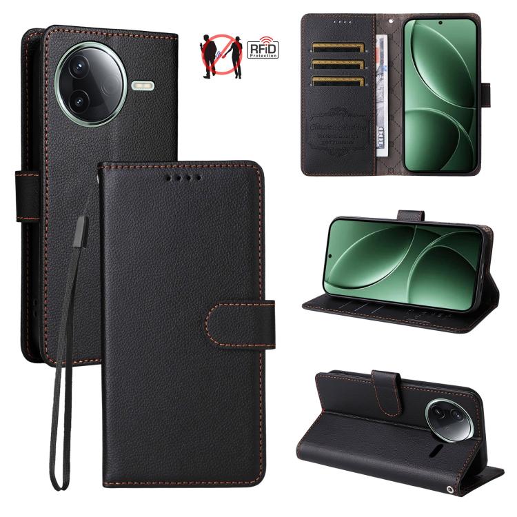 

For Redmi K80 / Poco F7 Pro Litchi Texture RFID Blocking 3-Card Wallet Leather Phone Case(Black)