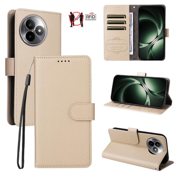 

For Redmi K80 Ultra Litchi Texture RFID Blocking 3-Card Wallet Leather Phone Case(Beige)