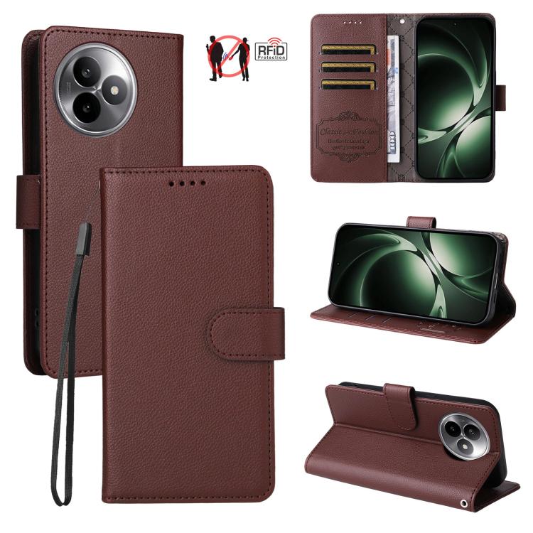 

For Redmi K80 Ultra Litchi Texture RFID Blocking 3-Card Wallet Leather Phone Case(Brown)