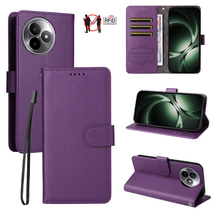 

For Redmi K80 Ultra Litchi Texture RFID Blocking 3-Card Wallet Leather Phone Case(Purple)