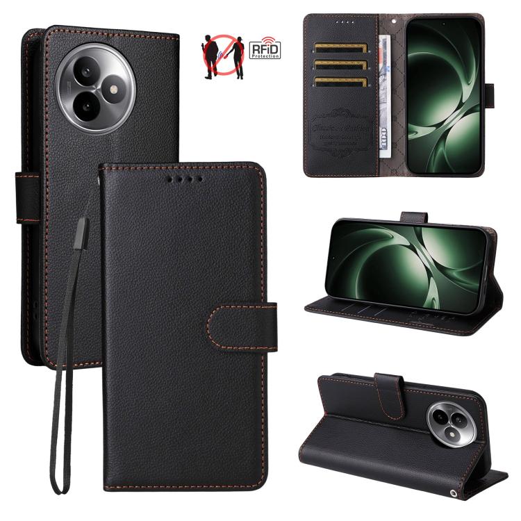 

For Redmi K80 Ultra Litchi Texture RFID Blocking 3-Card Wallet Leather Phone Case(Black)