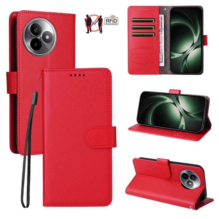 

For Redmi K80 Ultra Litchi Texture RFID Blocking 3-Card Wallet Leather Phone Case(Red)