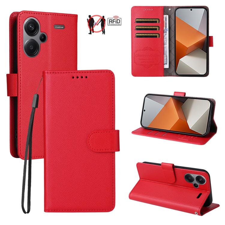 

For Redmi Note 13 Pro+ 5G Litchi Texture RFID Blocking 3-Card Wallet Leather Phone Case(Red)