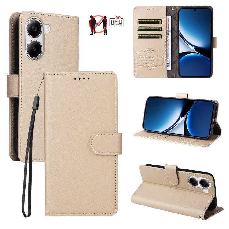 

For Redmi Turbo 4 5G / Poco X7 Pro 5G Litchi Texture RFID Blocking 3-Card Wallet Leather Phone Case(Beige)