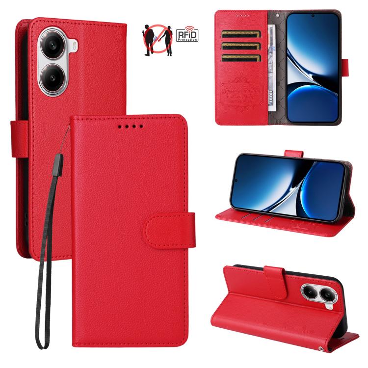 

For Redmi Turbo 4 5G / Poco X7 Pro 5G Litchi Texture RFID Blocking 3-Card Wallet Leather Phone Case(Red)