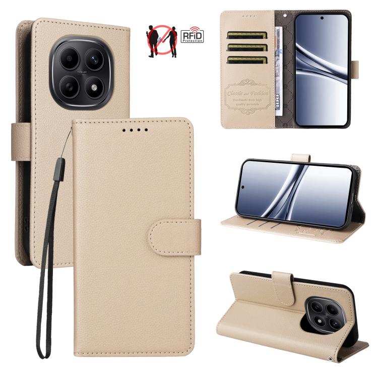 

For Redmi Note 15 5G Global 164mm Litchi Texture RFID Blocking 3-Card Wallet Leather Phone Case(Beige)