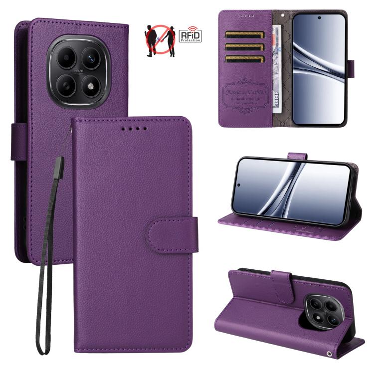 

For Redmi Note 15 4G / 5G Global 164mm Litchi Texture RFID Blocking 3-Card Wallet Leather Phone Case(Purple)