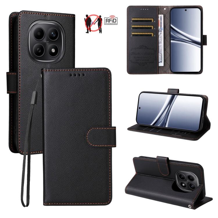 

For Redmi Note 15 5G Global 164mm Litchi Texture RFID Blocking 3-Card Wallet Leather Phone Case(Black)